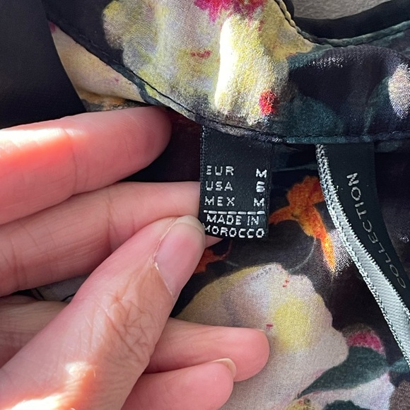 Mango MNG Collection Floral Sheer Transparent Button Down Blouse Shirt Sz Medium - Picture 5 of 7